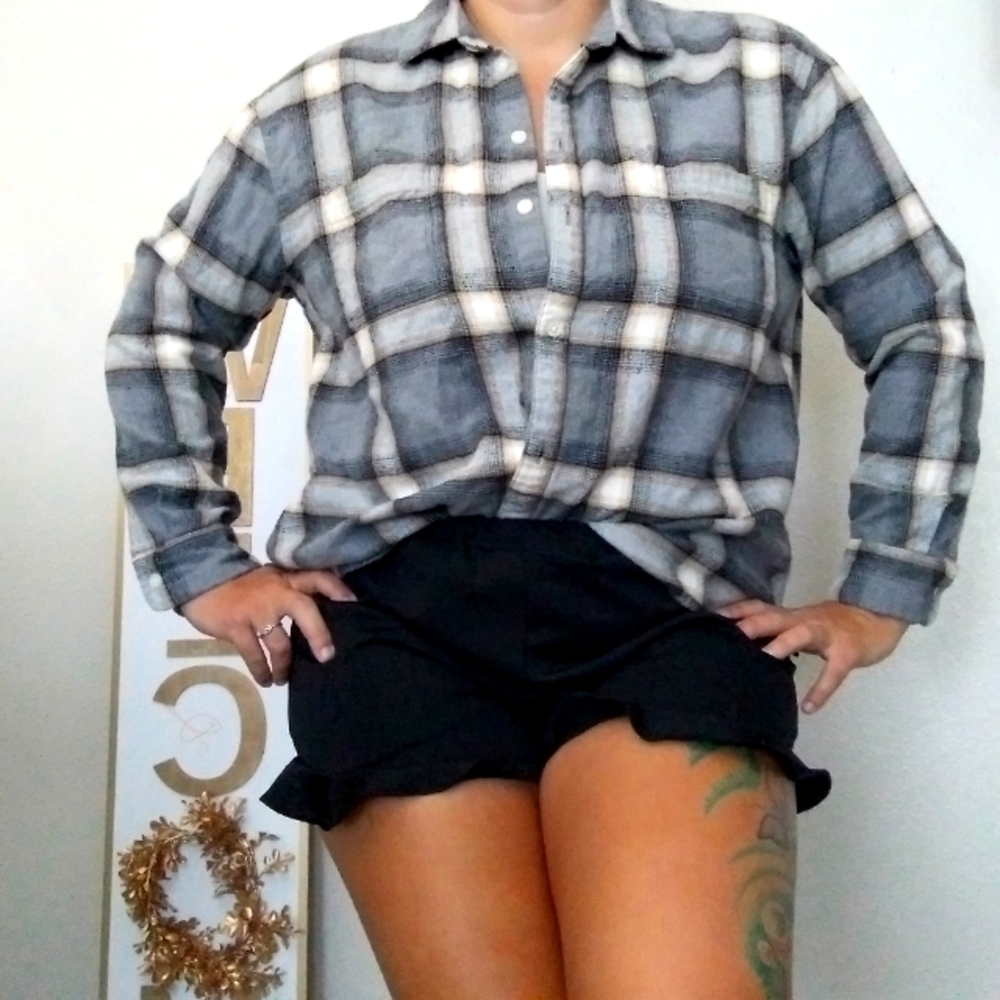 Old Navy Boyfriend Plaid Shirt Size Large 100% Cotton